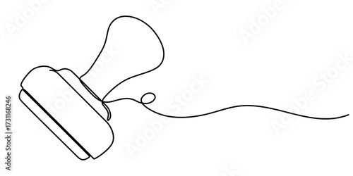 Single continuous line drawing of a rubber stamp. Minimalist sketch style symbolizing approval, certification, document validation, or authority in simple design. 
