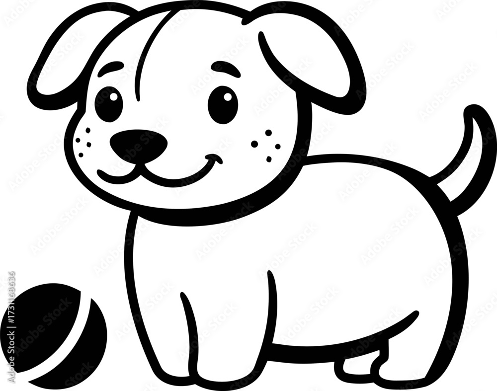 Fototapeta premium Cute Dog Toy Ball Doodle Vector Illustration Simple