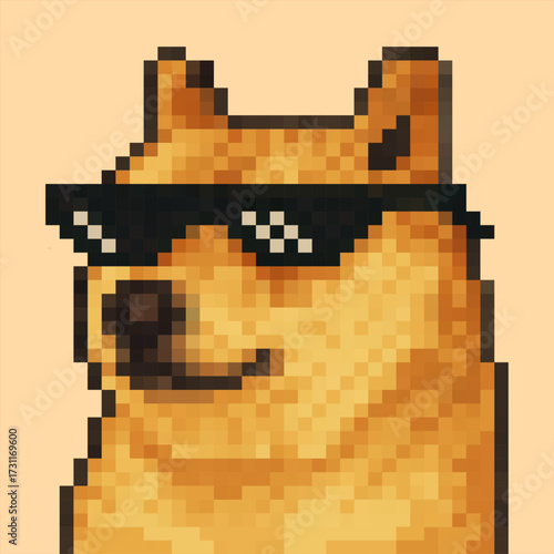 Pixel Art Doge Meme with Sunglasses