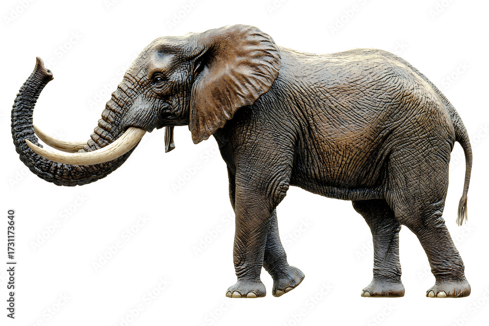 Obraz premium Magnificent African elephant with impressive tusks walks majestically, exuding power and natural grandeur for wildlife and safari themes.