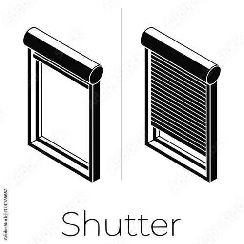 Vector Isometric Shutter Illustration for Window Covering and Home Design