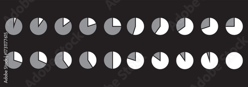 Circle pie chart diagram. Pie chart set. Colorful diagram collection with sections or steps. 1,2,3,4,56,7,8,9,10,11,12 segment infographic. Wheel round diagram part symbol. Vector illustration