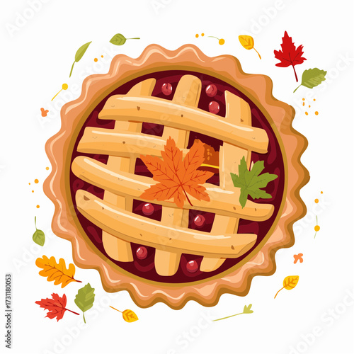 Deliciously Baked Autumn Berry Pie with Lattice Crust and Falling Leaves - A Perfect Fall Treat