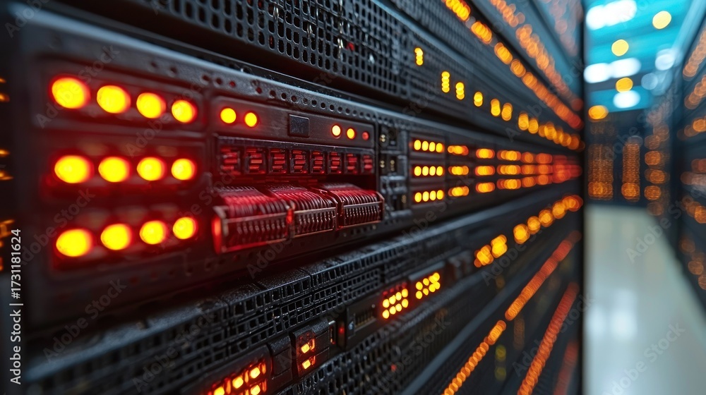 Fototapeta premium Illuminated Server Racks in a Modern Data Center