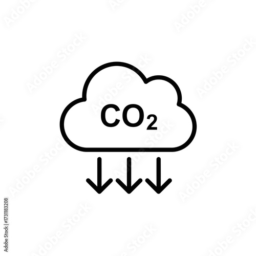 CO2 Emissions Icon – Carbon Dioxide Cloud with Down Arrows Vector Illustration