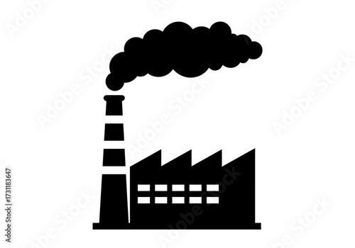 Factory Pollution Icon – Industrial Smoke Emissions Vector Illustration