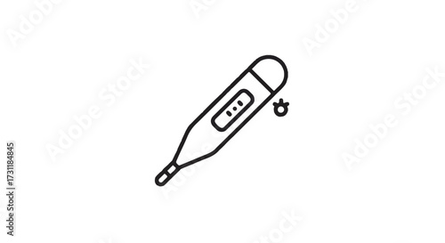A sleek digital thermometer icon, clearly displaying a high temperature, is presented as a minimal vector illustration, perfect for conveying fever checks or heatwave conditions.