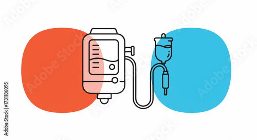 Infusion pump outline, featuring a minimal IV tube and precise drip control, is depicted as a clean flat vector icon, illustrating essential medical equipment for accurate medication delivery.