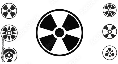 A clear yellow and black radiation hazard symbol, depicted in a minimalist 2D flat vector icon style, isolated to effectively communicate vital nuclear safety information and potential danger.