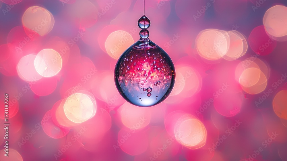 Fototapeta premium Pink Bokeh Background with Hanging Glass Orb
