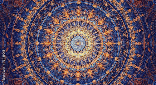 Intricate psychedelic mandala pattern with vibrant colors and geometric symmetry