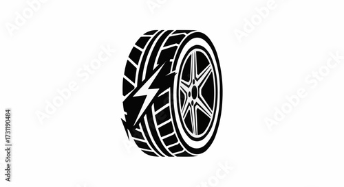 Dynamic tire with lightning bolt design showcases power and speed, perfect for automotive, racing, or energy themes, originally a scalable vector graphic