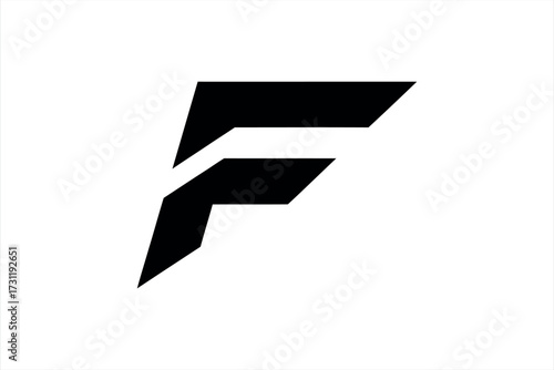 Black abstract letter F shape with sharp angles on white background F letter