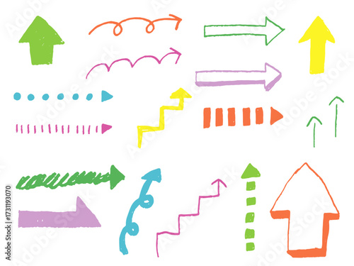 手描きあしらいセット　矢印　色鉛筆　カラフル