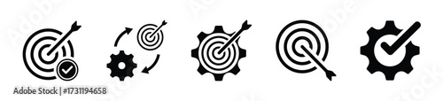Goal management icon set. Set of business focus, goal setting, target icon - Stock Vector
