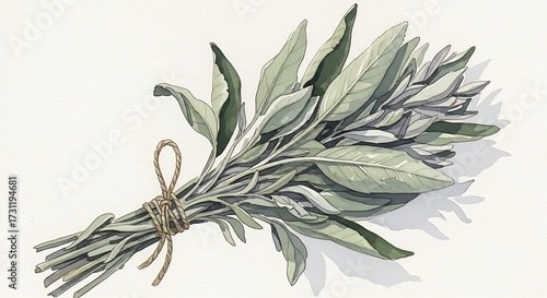 Watercolor sage leaves botanical art