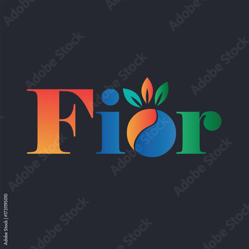 A colorful and elegant logo design featuring the word fior with a creative blend of typography and botanical elements, conveying a sense of nature and sophistication