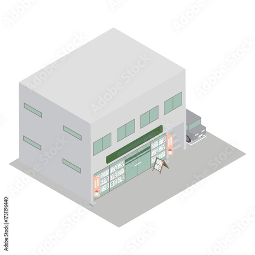 アイソメトリックな不動産屋の建物のイメージ素材