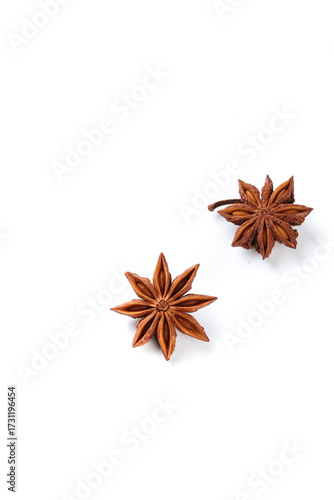 Star Anise Spice Ingredient - Two Whole Pods on White Background for Cooking and Baking