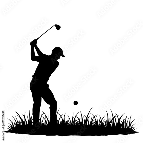 silhouette of a golf player, silhouette, golf, sunset, sport, golfer, vector, sky, woman, swing, illustration, boy, sword, sun, black, grass, people, men, fitness, green, club, playing