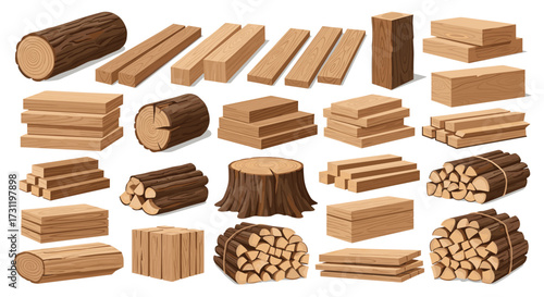 A collection of various types of lumber and wood products for construction and crafts.