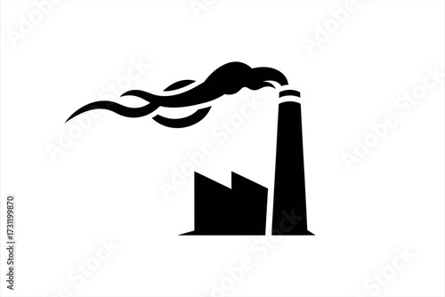 Black silhouette of a factory with smoke billowing from chimney industry pollution
