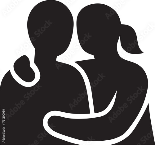 Couple Hug Silhouette Icon Vector Love Friendship Relationship Romantic Partner Affection Caring Intimacy Unity Togetherness Family Bond Illustration