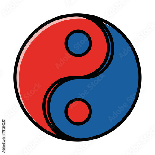 Stylized the yin and yang symbol, representing duality and balance in taoist philosophy, with vibrant red and blue colors, isolated on transparent
