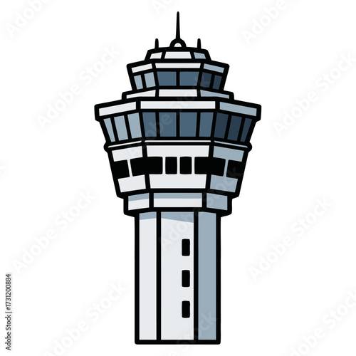 Modern air traffic control tower with distinctive octagonal observation deck and tall, slender shaft, symbolizing aviation, airport operations, and air traffic management