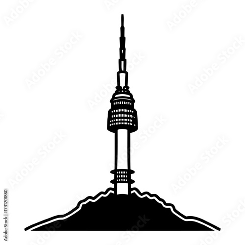 Black and the namsan seoul tower, prominent landmark and communication tower situated atop namsan mountain in seoul, south korea