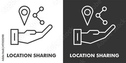 Location Sharing Icon Filled Outline Vector Illustration in Black and White