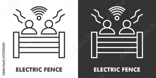 Electric Fence Icon Filled Outline Vector Illustration in Black and White