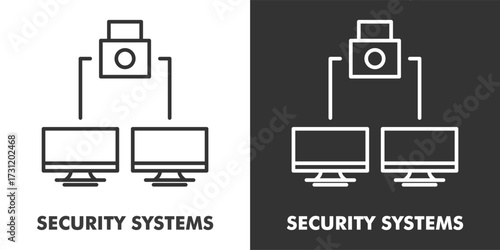 Security Systems Icon Filled Outline Vector Illustration in Black and White