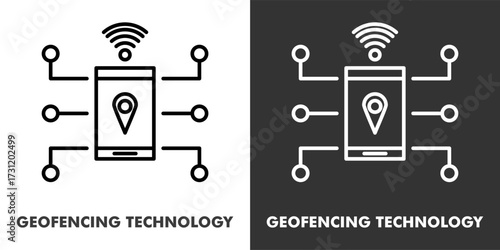 Geofencing Technology Icon Filled Outline Vector Illustration in Black and White