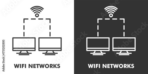 WIFI Networks Icon Filled Outline Vector Illustration in Black and White