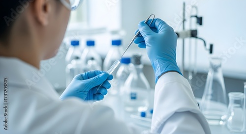 Scientist in Lab Handling Sample with Precision Tools