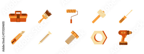 Simple set of 10 tools construction icons set. Simple vector illustration in modern thin line style. Outline icons concept.