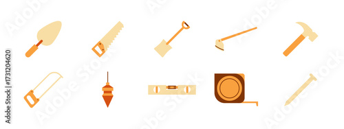 Simple set of 10 tools construction icons set. Simple vector illustration in modern thin line style. Outline icons concept.