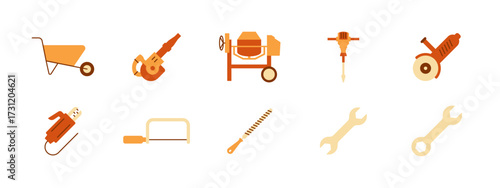 Simple set of 10 tools construction icons set. Simple vector illustration in modern thin line style. Outline icons concept.
