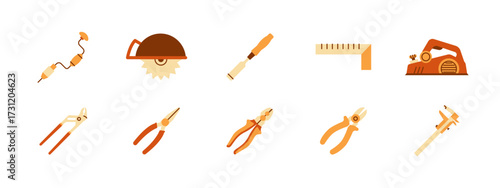 Simple set of 10 tools construction icons set. Simple vector illustration in modern thin line style. Outline icons concept.