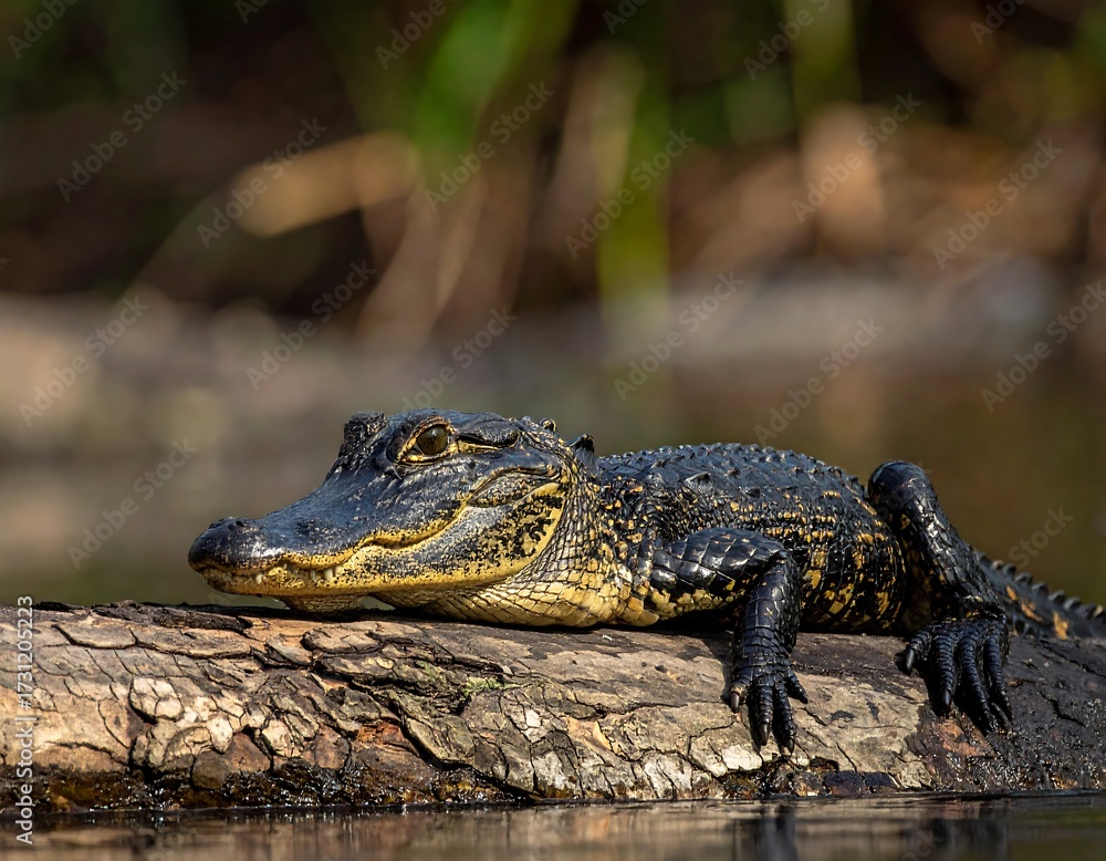 Obraz premium Young alligator resting on log