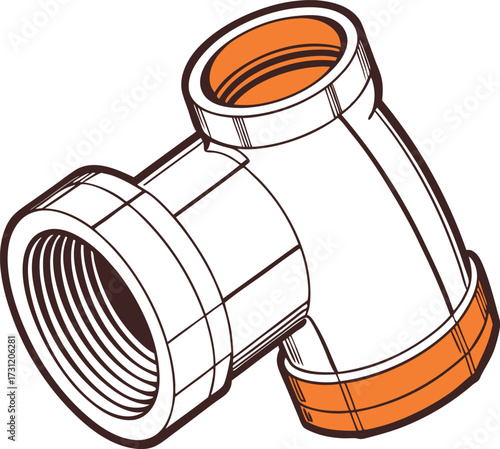 Vector line sketch of a 45-degree elbow fitting for pipelines.