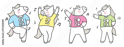 Hand drawn New Year Horse year illustration.