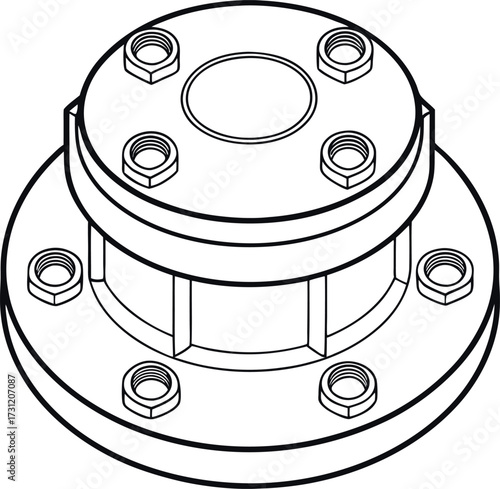 Vector outline of a pipe cap with bolts.