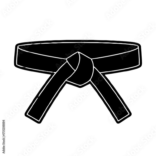 Black and martial arts black belt tied in knot, symbolizing achievement, discipline, and mastery in combat sports, isolated on transparent