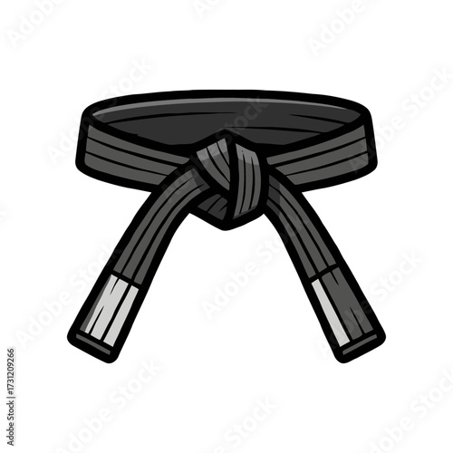 Black martial arts belt tied in knot, with silver stripes on the ends, symbolizing achievement and discipline
