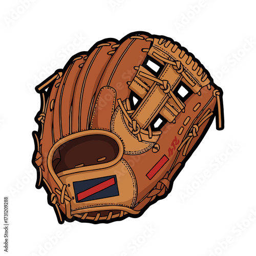 Brown leather baseball glove, classic piece sports equipment used for catching ball, is depicted in realistic with transparent, perfect for sportsthemed designs and content