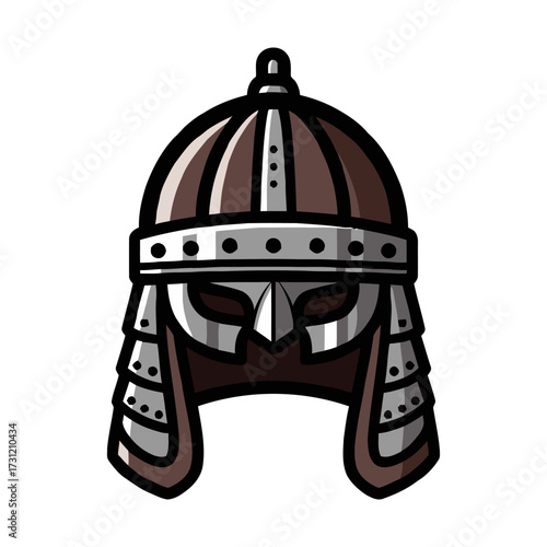 Cartoon medieval helmet with face mask, isolated on transparent