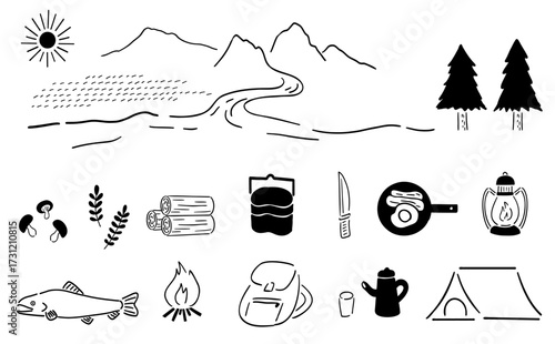 エンジョイアウトドアな手描きイラストセット_線画｜Enjoy Outdoor! Hand-drawn Illustration Set_Color