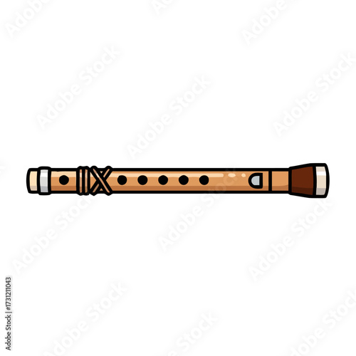 Detailed wooden flute or recorder, wind instrument with finger holes and mouthpiece, isolated on transparent, suitable for music or cultural themes